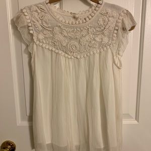 Anthropologie Cream/Off-White Lace Shirt, Size 2